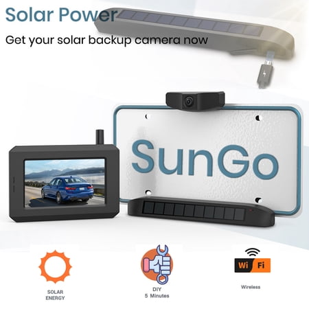 BOSCAM Solar Wireless Backup Camera, Digital Wireless Rear View Camera Car Back Up Camera Systems, Vehicles License Plate Reverse Camera for Trailer