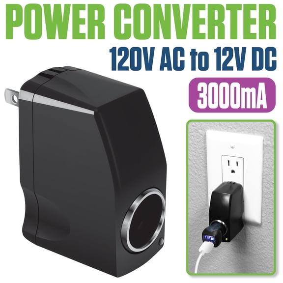 BOSCEAE 120V AC to 12V DC Power Converter Adapter, Cigarette Lighter Socket Plug  Converts Home Wall Outlet to Car Charger Port for Smartphones, GPS, Cameras, Tablets