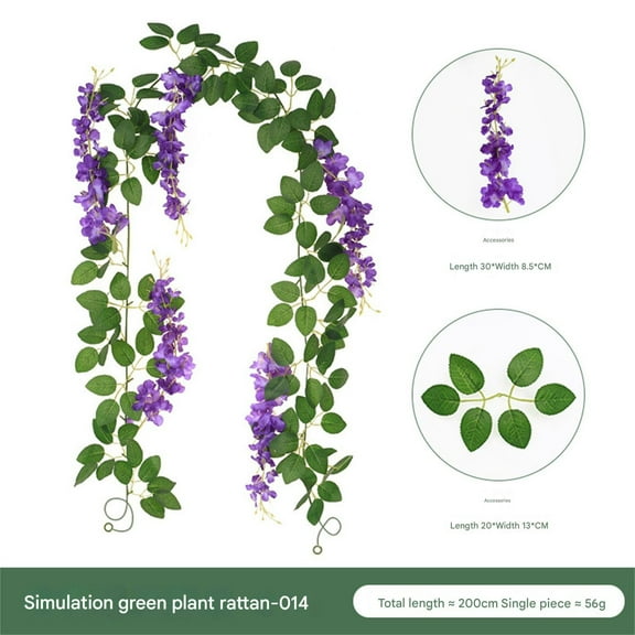 BOSCEAE 2 Pack Artificial Wisteria Flower Vines, Fake Rattan for Ceiling Hanging, Pipe Covering & Decorative Swags, Plastic Plant Garland for Home & Office