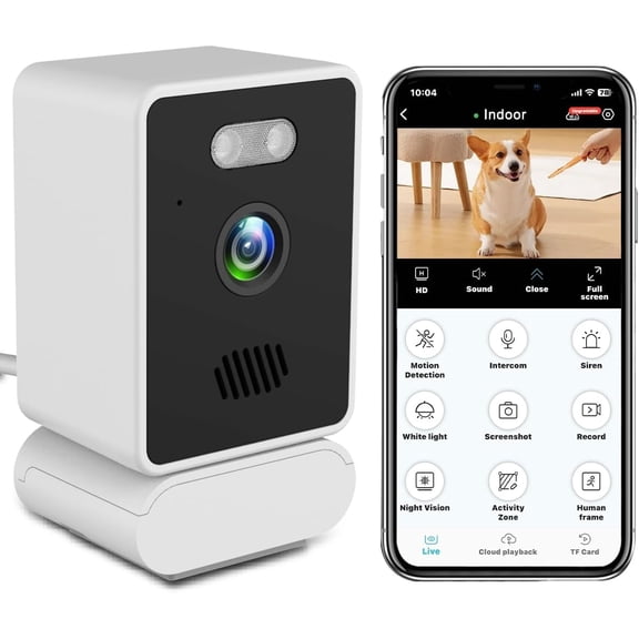 BOSCEAE 2K Mini Indoor Wired Security Camera for Home, Night Vision, Pet Camera with Phone App, Motion Detection, 2-Way Audio, 2.4ghz WiFi Baby Monitor, Compatible with Alexa, Supports RTSP&ONVIF