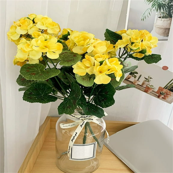 BOSCEAE 4 Pack 14 Inch Yellow Artificial Geraniums, UV Resistant Flowers for Outdoor Garden, Wedding & Kitchen Decor, Realistic Faux Bush Plants