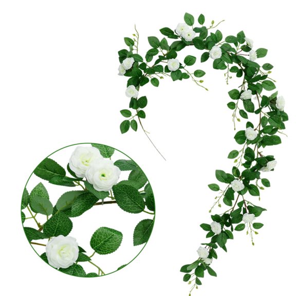 BOSCEAE 6ft (1.8m) Artificial Flower Vine, Thick Fake Garland for Pipe Covering, Balcony Privacy & Fence Decor, UV Resistant Faux Greenery for Outdoor Use