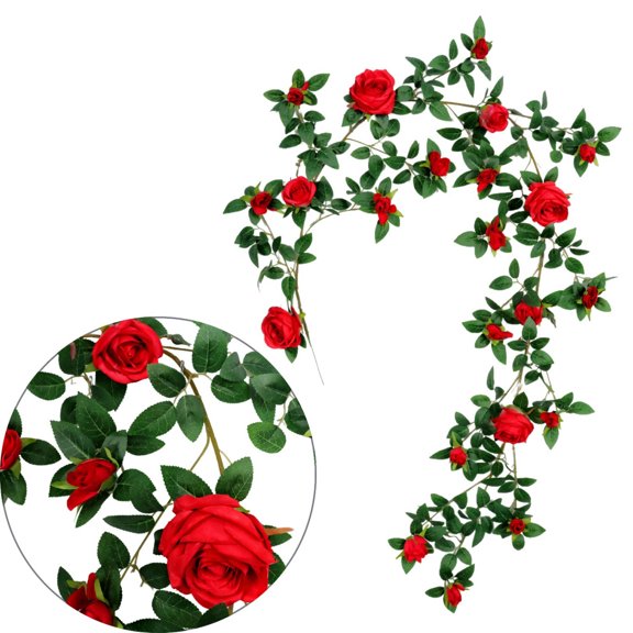 BOSCEAE 6ft (1.8m) Thick Artificial Flower Vine, Dense Fake Garland for Full Pipe Coverage, Balcony & Patio Decor, Weatherproof Faux Greenery