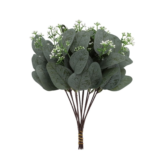 BOSCEAE Artificial Money Leaf & Apple Eucalyptus Stems, Green Faux Foliage for Vase Fillers, Tabletop Decor & Modern Office Styling, Realistic Plant Picks
