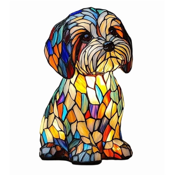 BOSCEAE Maltese Lamp,Maltese Lamp Stained Glass,Dog Series Art Night Light,Stained Resin French Bulldog Tabletop,Pet Pug Dog Themed Led Table Light,Fun Gift For Dogs Lovers(Button Battery Model)