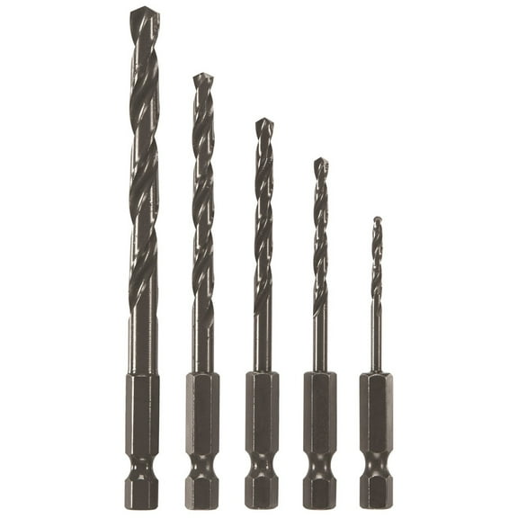 BOSCH BL5IM 5-Piece Assorted Set Black Oxide Metal Drill Bits Impact Tough with Impact-Rated Hex Shank for Applications in Steel, Copper, Aluminum, Brass, Oak, MDF, Pine, PVC and More