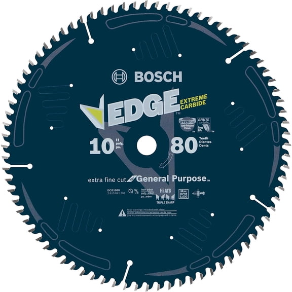BOSCH DCB In. 80 Tooth Edge Circular Saw Blade for Extra-Fine Finish for Melamine and Finished Plywood 10" Diameter 80 Teeth