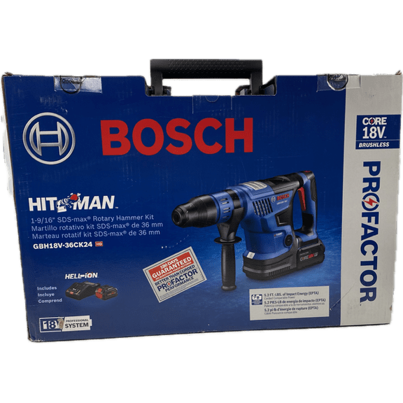 Restored Bosch PROFACTOR 18V HITMAN GBH18V-36CK24 Cordless SDS-max 1-9/16 In. Rotary Hammer Kit with BiTurbo Brushless Technology, Includes (2) CORE18V 8.0 Ah PROFACTOR Performance Batteries