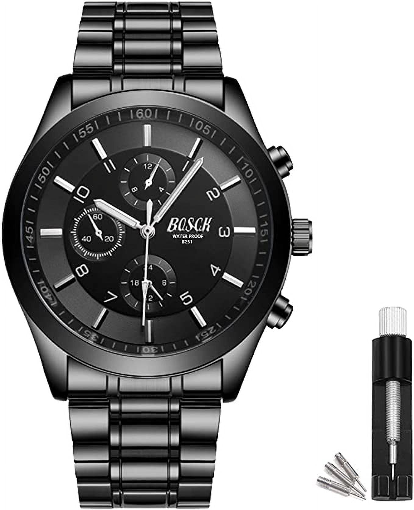 BOSCK 40mm Durable Men's Watch, Analog Auto Date/Day, Stainless