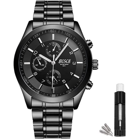 BOSCK 40mm Black Mens Watch, Analog Easy Read Stainless Steel Business Watch, Men's Wrist Watches