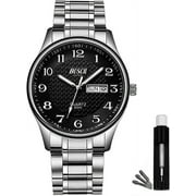 BOSCK Analog Mens Watch,40mm Easy Read Auto Date and Day Stainless Steel Business Watch for Men,30M Waterproof Sports Mens Wrist Watches