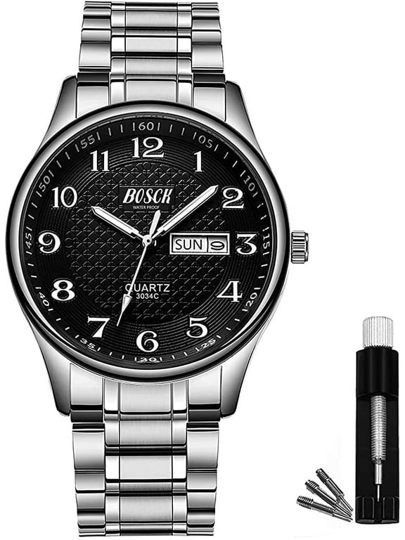 Analog Mens Watch,40mm Easy Read Auto Date and Day Stainless Steel Business Watch for Men,30M Waterproof Sports Mens Wrist Watches