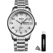 BOSCK Analog Mens Watch,40mm Easy Read Auto Date and Day Stainless Steel Business Watch for Men,30M Waterproof Sports Mens Wrist Watches