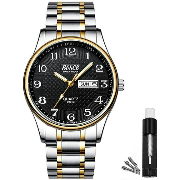 BOSCK Analog Mens Watch,40mm Easy Read Auto Date and Day Stainless Steel Business Watch for Men,30M Waterproof Sports Mens Wrist Watches