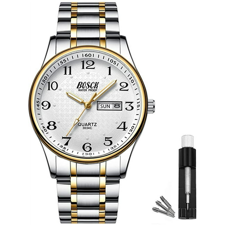 Analog watch with date and day display best sale