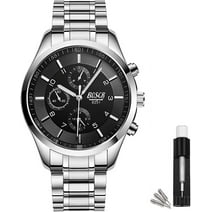 BOSCK Analog Mens Watch(No Chronograph), 40mm Easy Read Auto Date and Day Stainless Steel Business Watch for Men,30M Waterproof Sports Mens Wrist Watches, Silver Black,