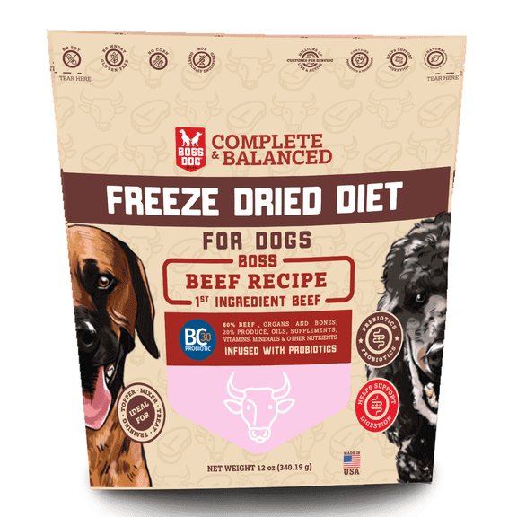 Boss Dog Freeze Dried Meal Probiotic Grain Free Beef Dog Food 12oz