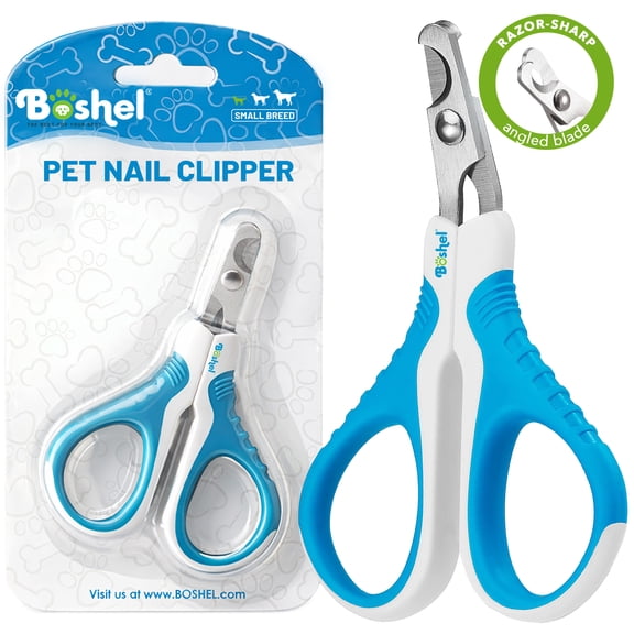 BOSHEL Ergonomic Comfortable Cat Nail Clippers - Stainless Steel Angled Blade Pet Grooming Scissors