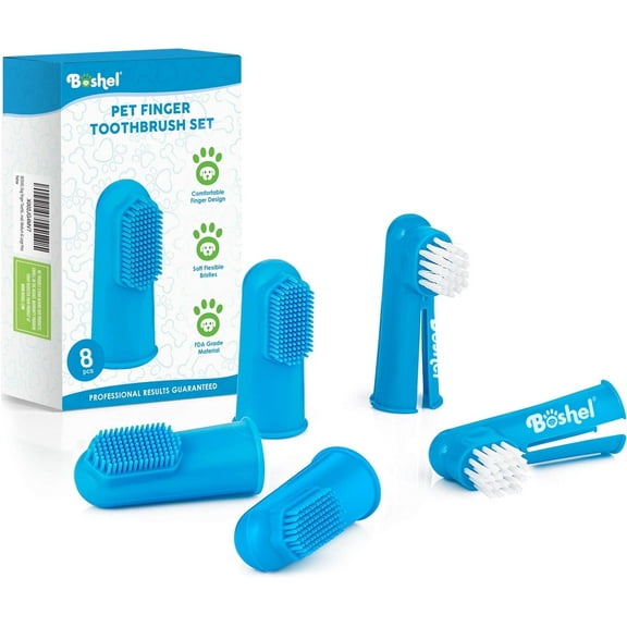 Boshel Dog Finger Tooth Brushing Kit, Pet Dental Care, 6 Soft Silicon & 2 Nylon Bristles