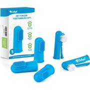 Boshel Dog Finger Tooth Brushing Kit, Pet Dental Care, 6 Soft Silicon & 2 Nylon Bristles, Blue