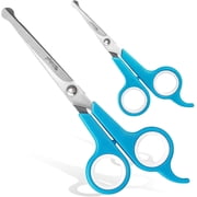 BOSHEL Dog Grooming Scissors Set with Safe Rounded Tips - 1 Small Micro Serrated + 1 Large 7 Straight