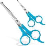 BOSHEL Dog Grooming Scissors Set with Safe Rounded Tips - 1 Small Micro Serrated + 1 Large 7" Straight