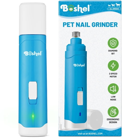 BOSHEL Dog Nail Grinder with 2-Speed Motor, Low Quiet Noise Electric Pet Trimmer for Safe Paw Grooming, Rechargeable and Portable Nail File for Large Dogs, Small Puppies and Cats