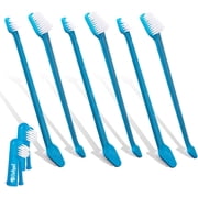 BOSHEL Dog Tooth Brushing Kit, 6 Long-Handled & 2 Finger Brushes, Double-Sided, Nylon