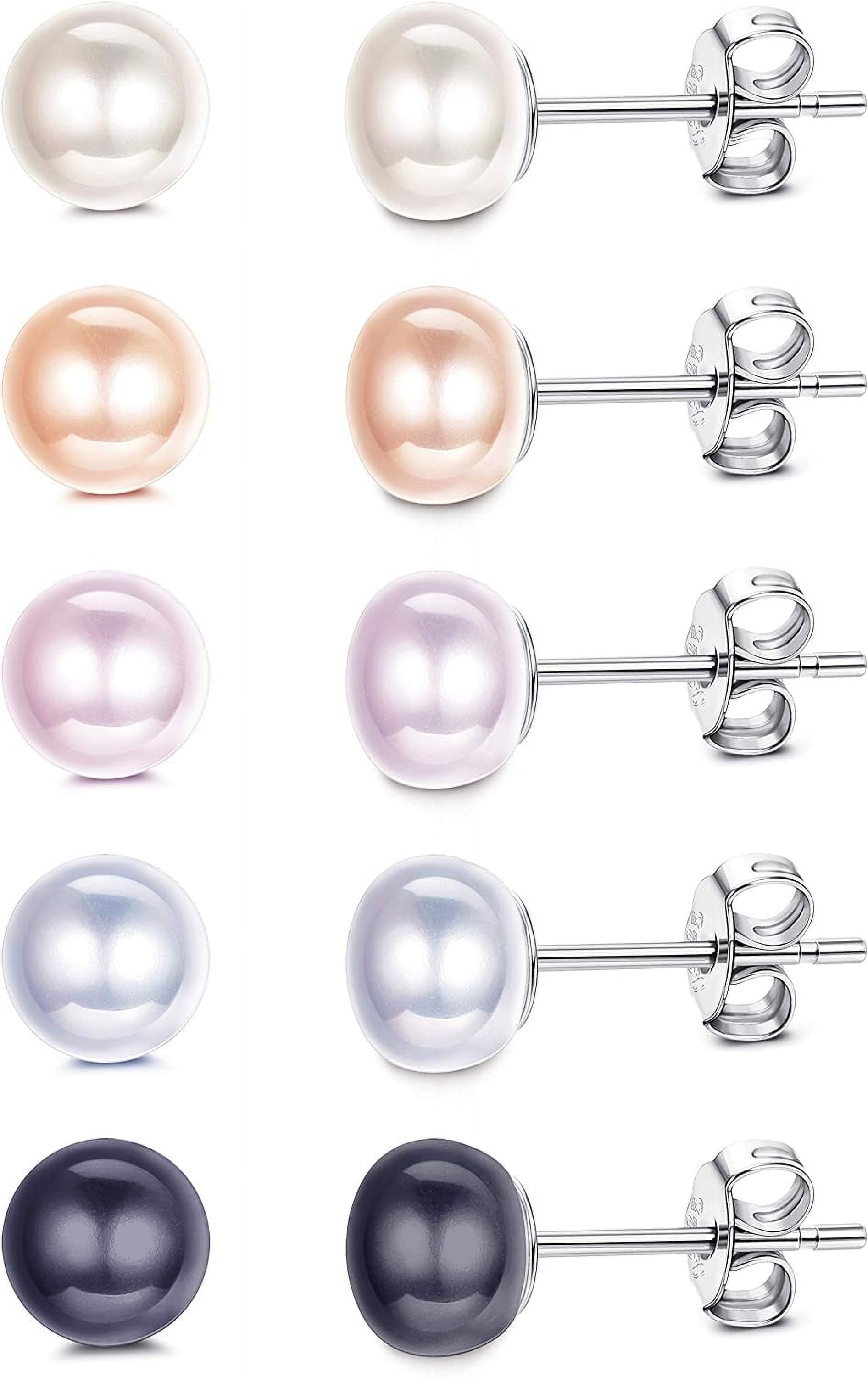 BOSHG 5 Pairs Pearl Stud Earrings for Women | Genuine Freshwater ...