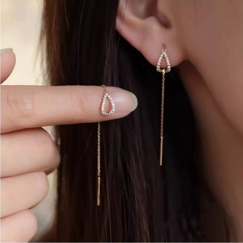BOSHG CZ Teardrop Threader Earrings, Long Tassel Dangle Earrings for Women, Boho Vintage Style