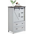 thumbnail image 1 of BOSHIRO 5-Drawer Sliding Barn Door Dresser, Antique White with Dark Brown Top, Farmhouse Tall Chest for Bedroom and Living Room, 1 of 8
