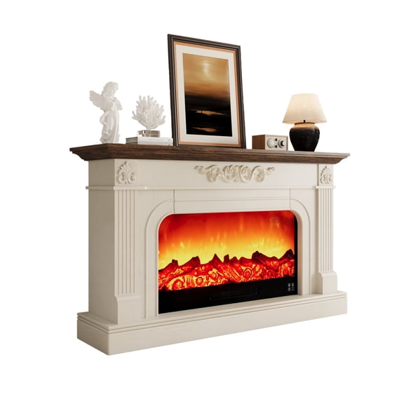 BOSHIRO 59” Electric Fireplace with Mantel for Living Room or Bedroom, Replaceable Fireplace Insert Heater, Realistic Log and Flame Effect, Remote Control, Timer