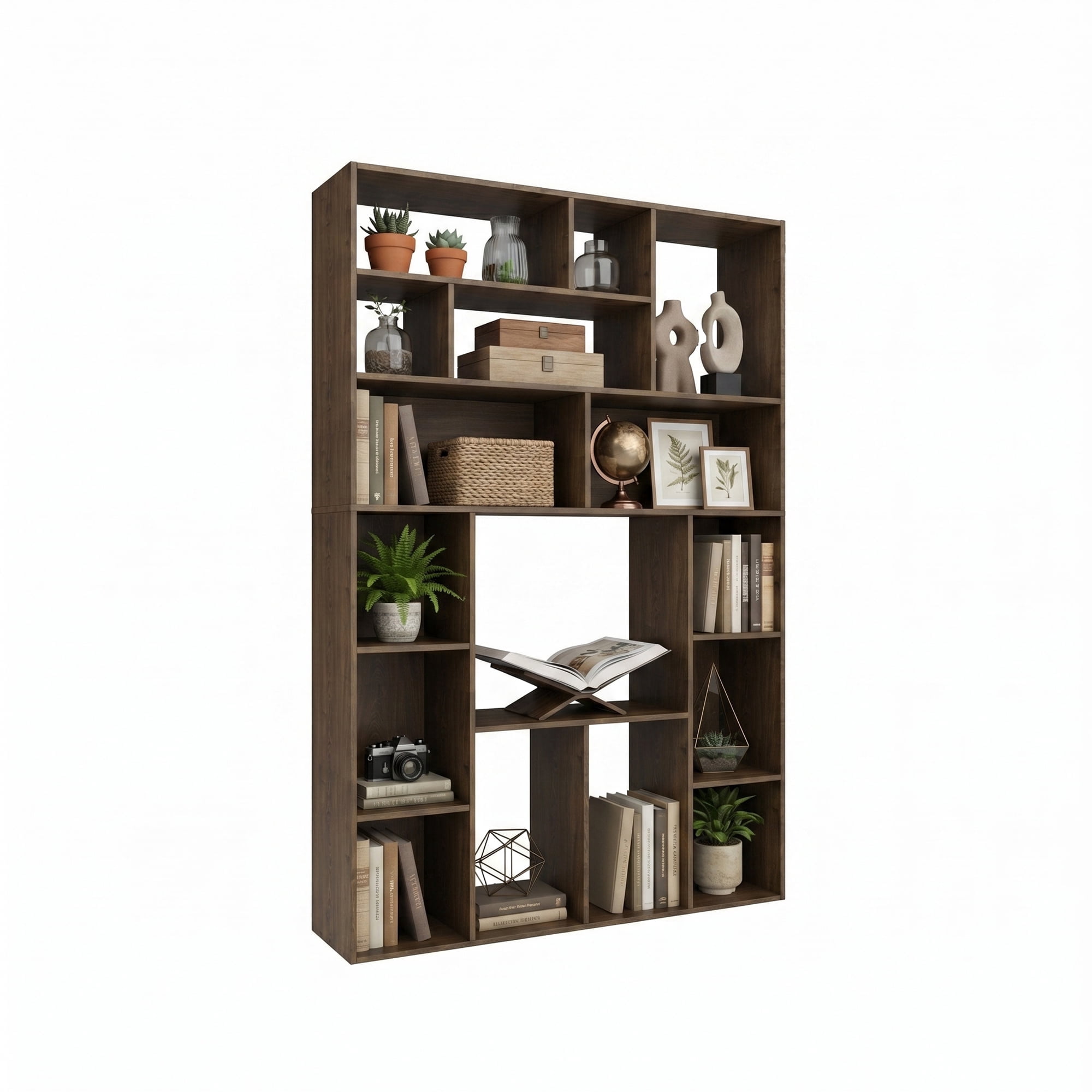 BOSHIRO 6-Tier Bookshelf 71" Tall Bookcase Wood Shelving Unit for Office Living Room, Brown