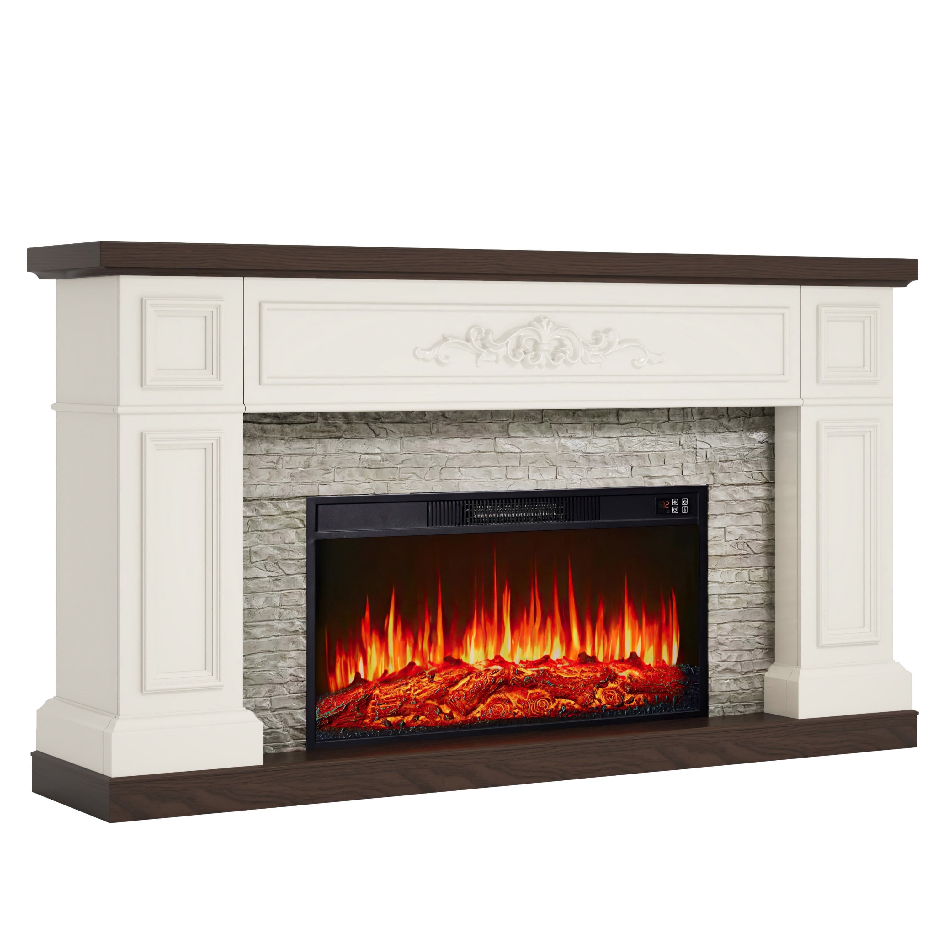 BOSHIRO Electric Fireplace with Mantel, 60 Inch Solid Wood Fireplace TV Stand for Living Room Bedroom