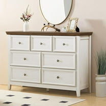 BOSHIRO 7-Drawer Modern Dresser for Bedroom, Wide Storage Chest Organizer with Antique White Body and Brown Top