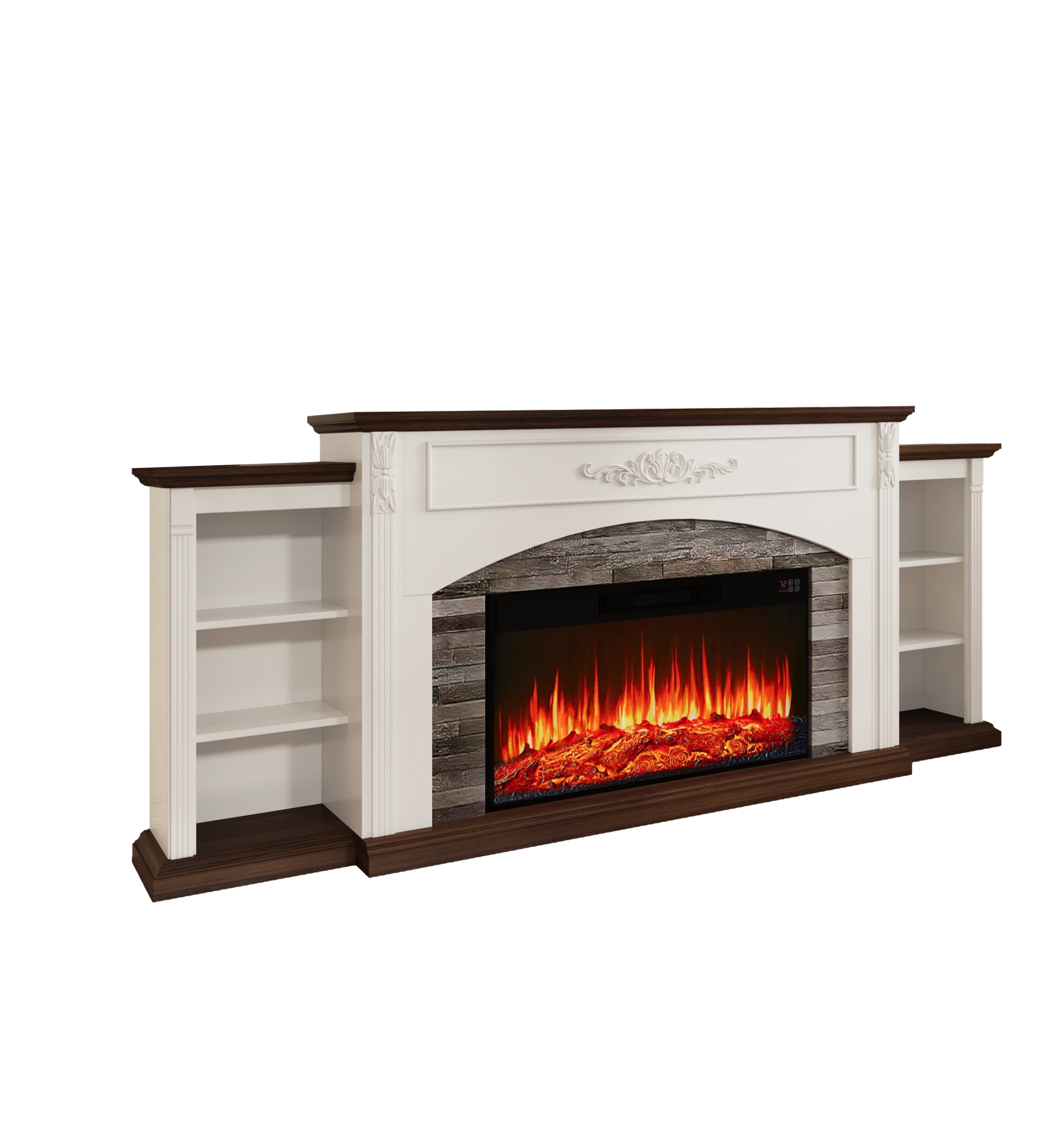 BOSHIRO 80" Electric Fireplace with Mantel and Cabinets, Fireplace TV Stand for Living Room Bedroom