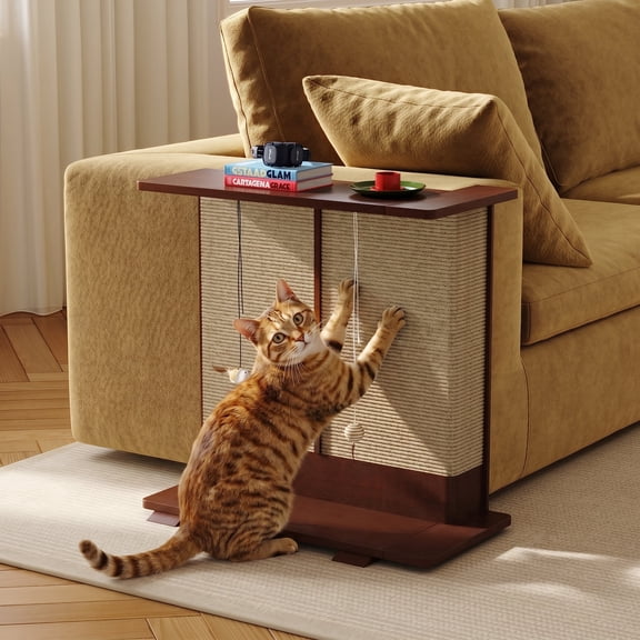 BOSHIRO Cat Scratch Couch Side Table, Couch Protector from Cat Claws, Sofa Narrow End Table with Natural Sisal Cat Scratch Panel for Living Room, Right