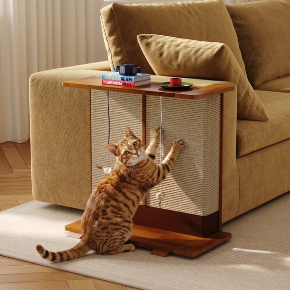 BOSHIRO Cat Scratch Couch Side Table, Couch Protector from Cat Claws, Sofa Narrow End Table with Natural Sisal Cat Scratch Panel for Living Room, Right