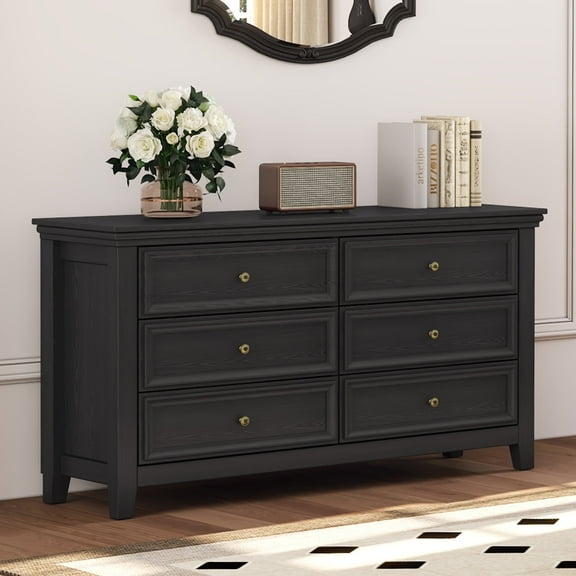 BOSHIRO Dresser for Bedroom, 6 Drawer Wood Chest of Drawers, Storage Dressers Clothes Organizer for Closet, Living Room, Dining Room