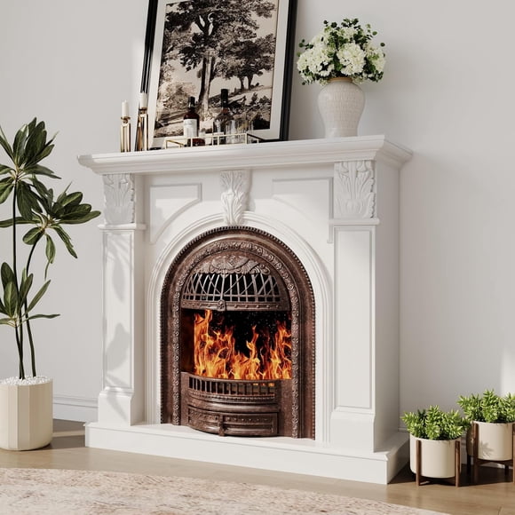 BOSHIRO Electric Fireplace with Mantel, 48 Inch Fireplace Tv Stand with Birdcage Fireplace Heater for Bedroom, Entryway Decor