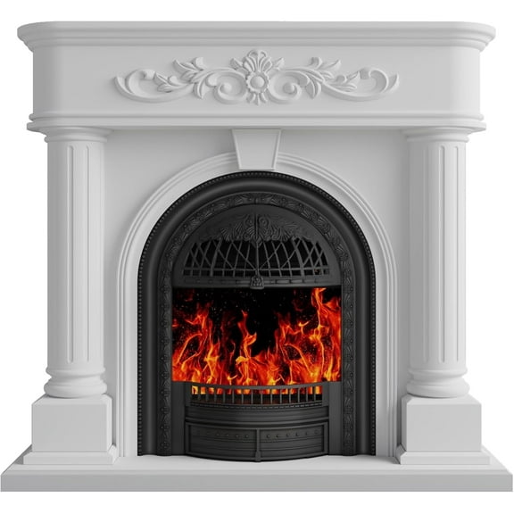 BOSHIRO Electric Fireplace with Mantel, 51 Inch Solid Wood Fireplace Tv Stand with Roman Column Design for Living Room, Home Decor