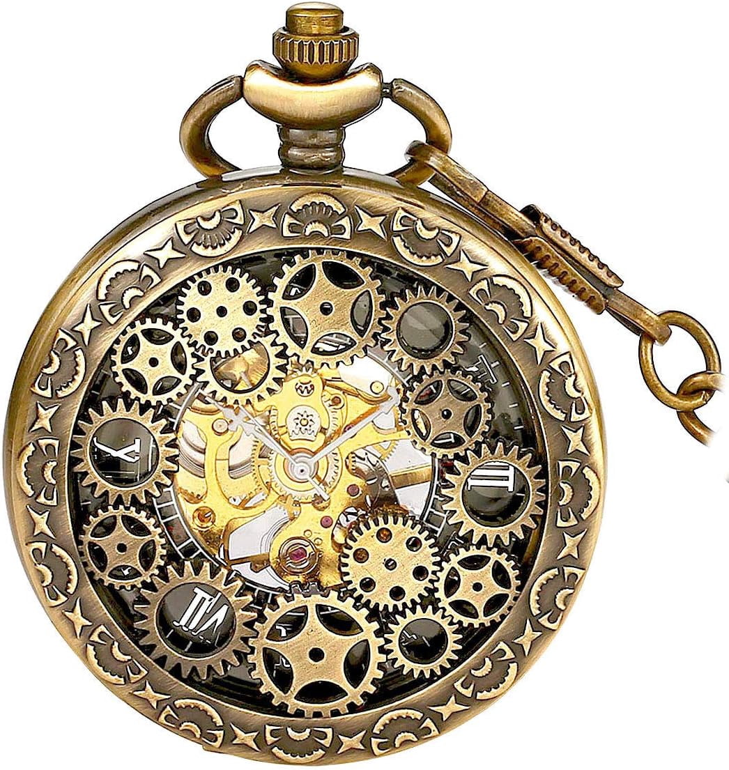 BOSHIYA Vintage Mechanical Pocket Watches for Men Luminous Steampunk Pocket Watch with Chain ...