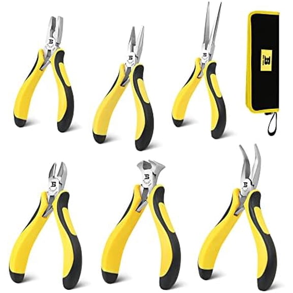 BOSI TOOLS 6-piece Mini Pliers Set, Needle Nose Pliers, Diagonal Pliers, Long Nose Pliers, Bent Nose Pliers, End Cutters and Linesman Pliers, with Storage Pouch Making Craft Electronic Repair