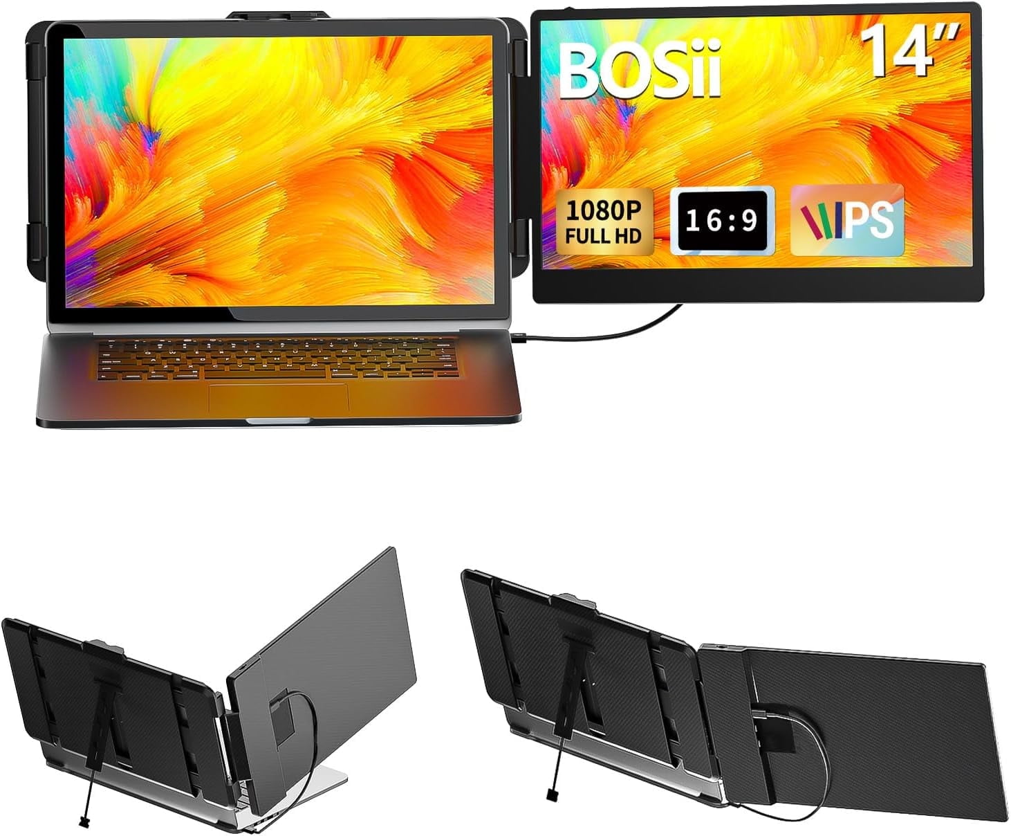 BOSII 14 Inch External Laptop Screen FHD 1080P, HDMI/USB, For Windows