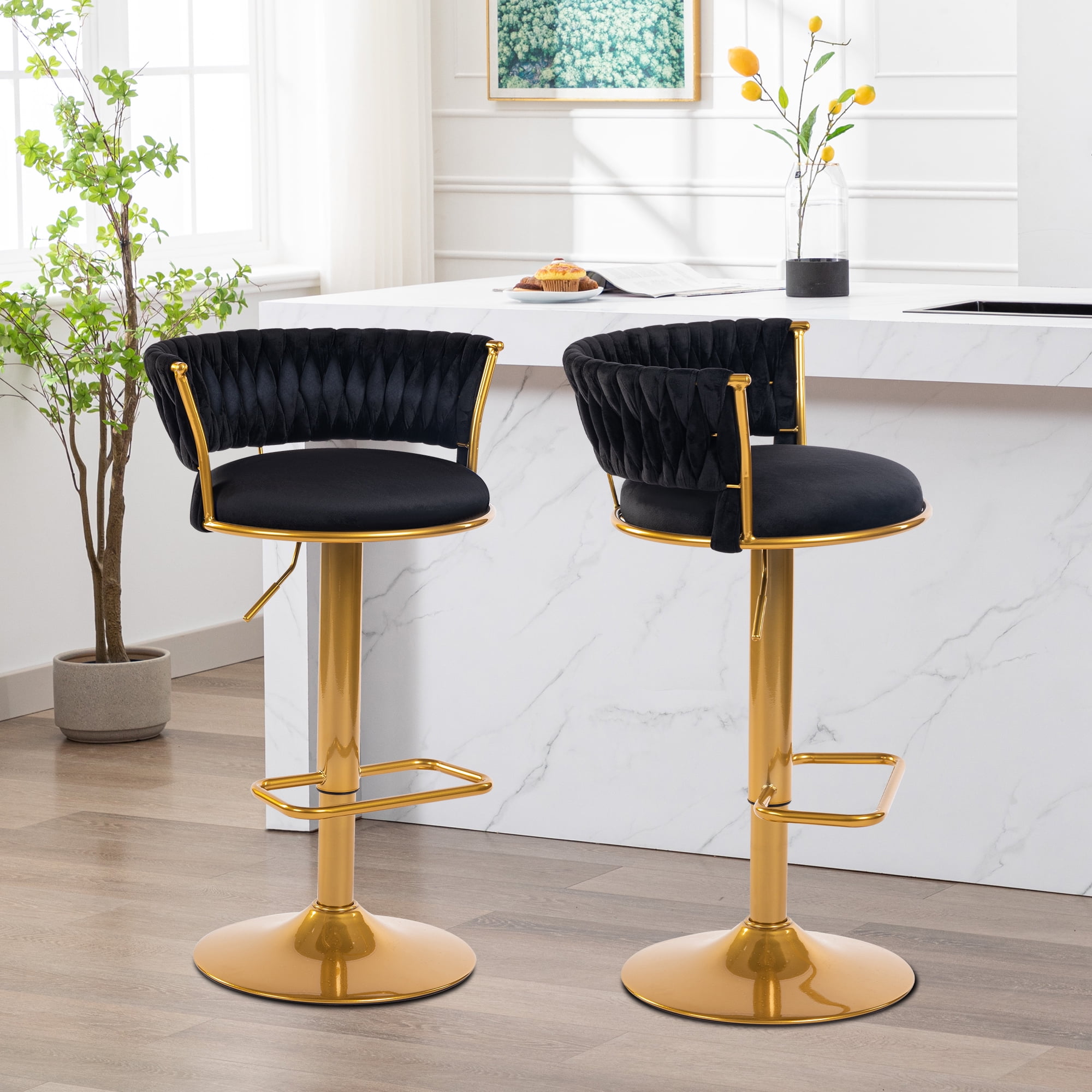 BOSMILLER bar stools Set of 2, Height Adjustable ,Fabric around woven