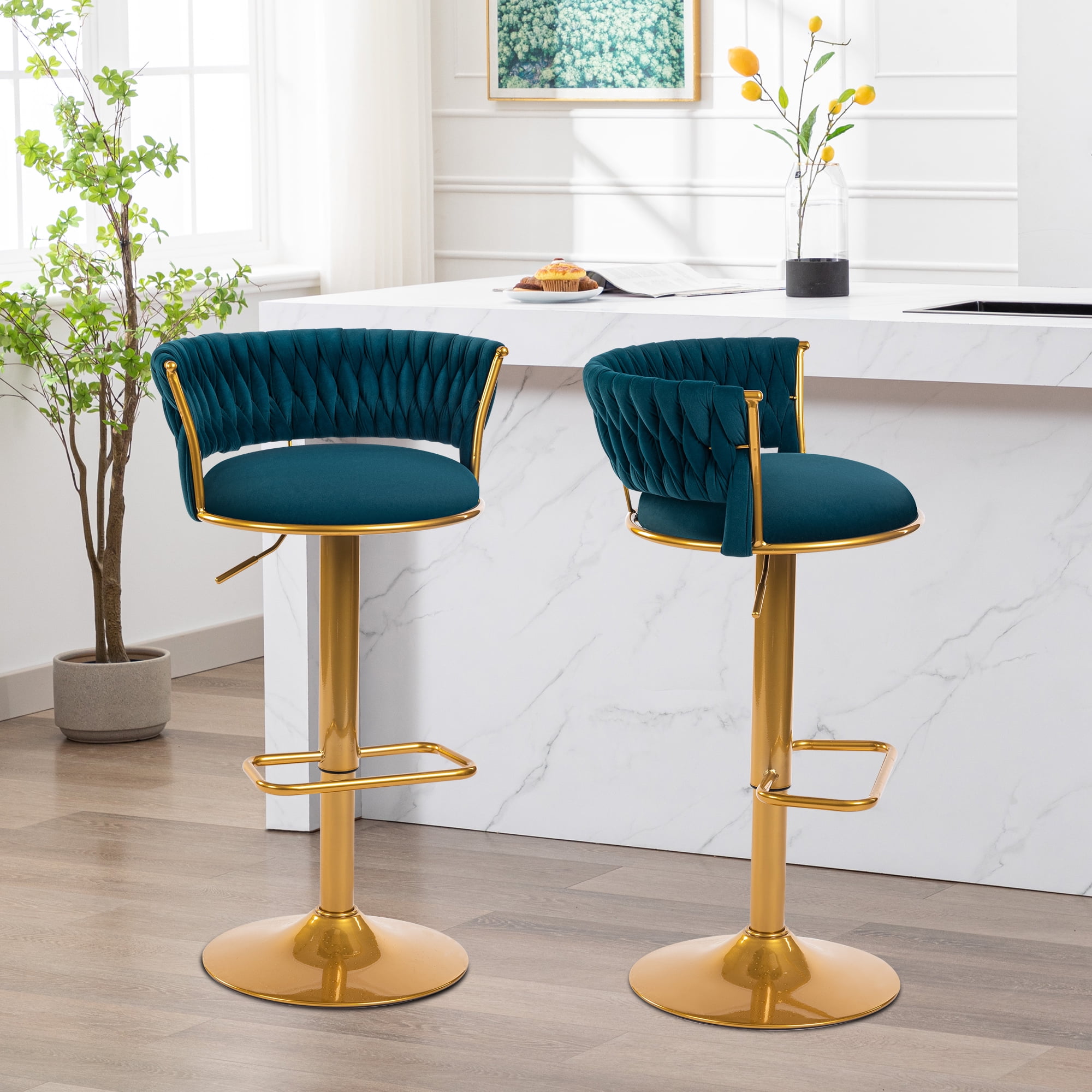 BOSMILLER bar stools Set of 2, Height Adjustable ,Fabric around woven ...