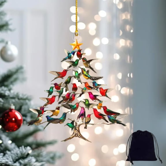 BOSNEIYU Hummingbird Christmas Ornament, Colorful Stack Hummingbird Home Decor for Christmas Decoration. (1 Pcs)