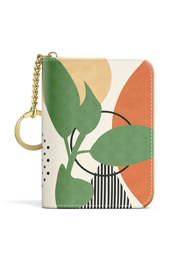 RFID Blocking Card Holder with Zipper for Unisex, Tropical Plants, Card Wallet