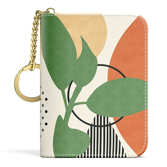 BOSOBO RFID Blocking Card Holder with Zipper for Unisex, Tropical Plants, Card Wallet