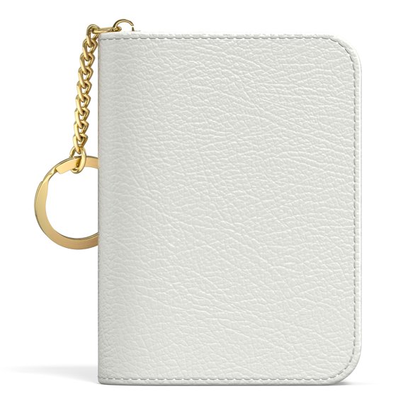 BOSOBO Small RFID Wallet by Slim Leather, Zipper & Keychain, White